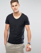 Selected Homme T-shirt With Raw Scoop Neck - Black