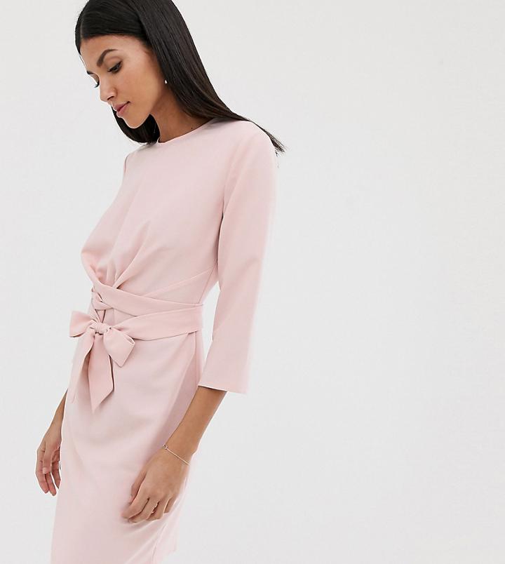 Asos Design Tall Tie Wrap Around Mini Dress-pink