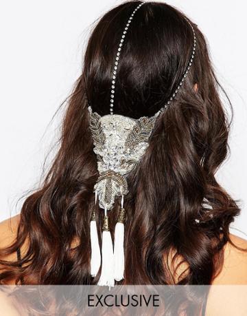 Olivia & The Wolf Beaded Applique Crystal Halo Headband - Black