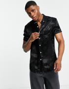 Asos Design Regular Fit Shirt In Black Floral Jacquard