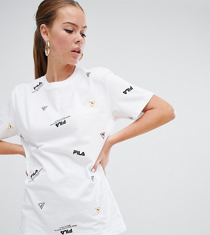 Fila Oversized T-shirt With All Over Logo Print - White