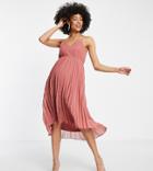 Asos Design Maternity Pleated Cami Midi Dress With Drawstring Waist In Tea Rose-pink