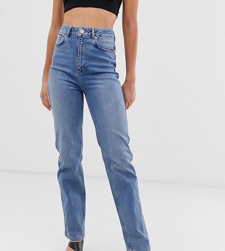 Asos Design Tall Farleigh High Waisted Straight Leg Jeans In Stone Wash Blue