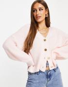 Missguided Fluffy Textured Cardigan In Blush-pink