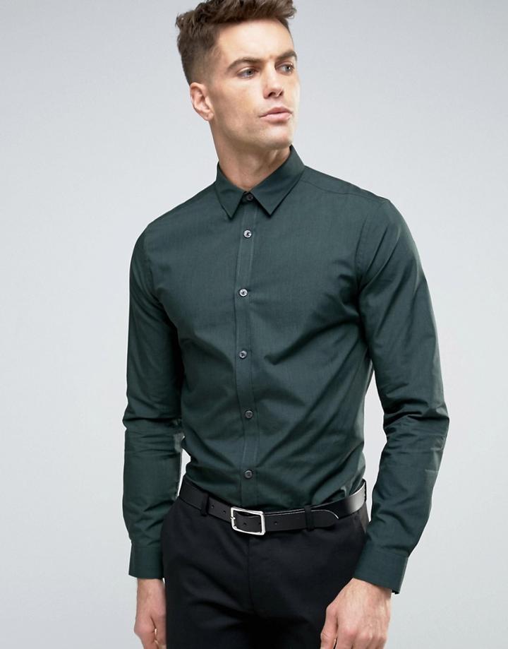 New Look Poplin Shirt In Dark Green In Regular Fit - Green