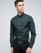 New Look Poplin Shirt In Dark Green In Regular Fit - Green