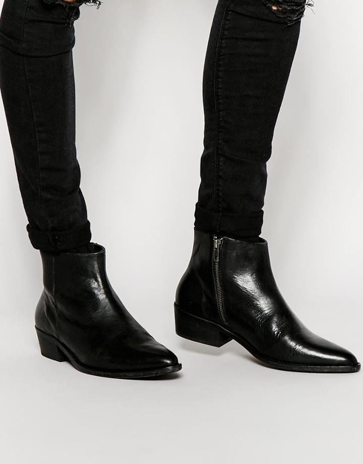 Selected Homme Bob Stacked Heel Zip Boots - Black