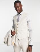 Asos Design Super Skinny Linen Suit Vest In Stone-neutral