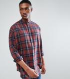Asos Tall Oversized Longline Check Shirt With Drop Shoulder And Acid Wash - Red