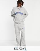 Reclaimed Vintage Inspired Unisex Baggy Dad Sweatpants With Contrast Logo In Gray Heather Set-grey