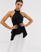Asos Design Halter Pleated Color Block Maxi Dress-multi