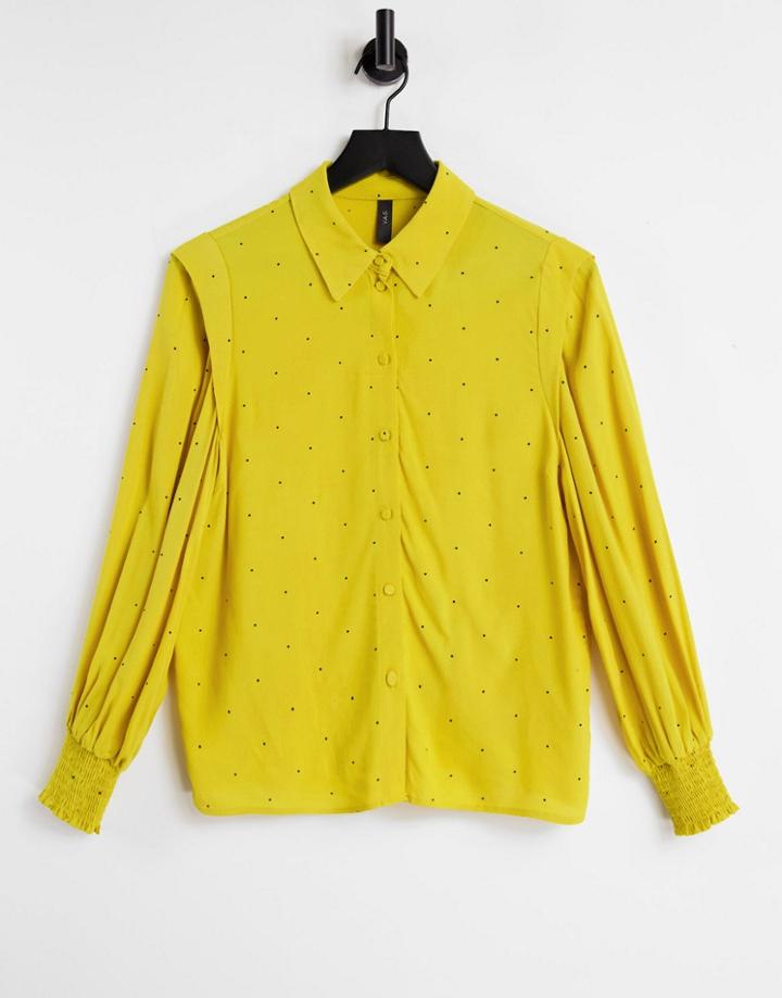 Y.a.s Shirt With Shoulder Detail And Shirred Cuff In Lime Spot - Part Of A Set-multi