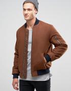 Asos Wool Mix Bomber Jacket With Ma1 Pocket In Dark Rust - Brown