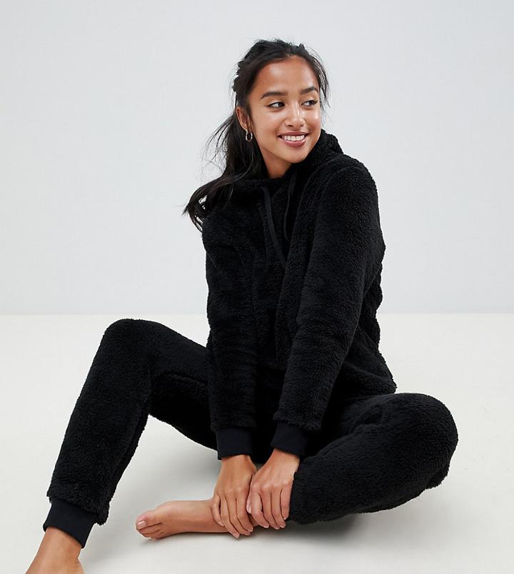 Asos Design Petite Lounge Super Soft Hoody And Jogger Twosie - Black