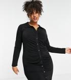 New Look Curve Ruched Button Through Mini Dress In Black