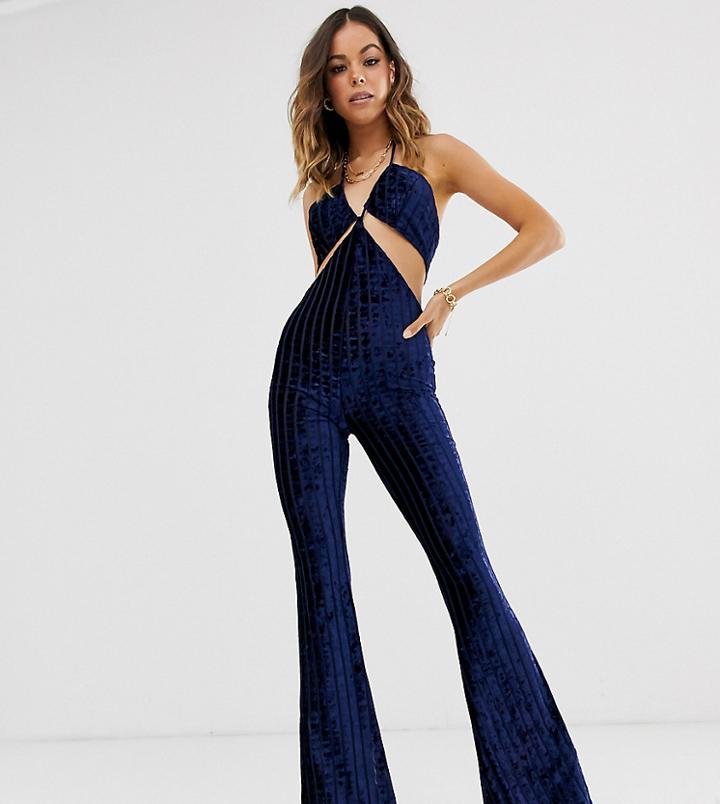 Ebonie N Ivory Cutout Jumpsuit In Velvet-navy