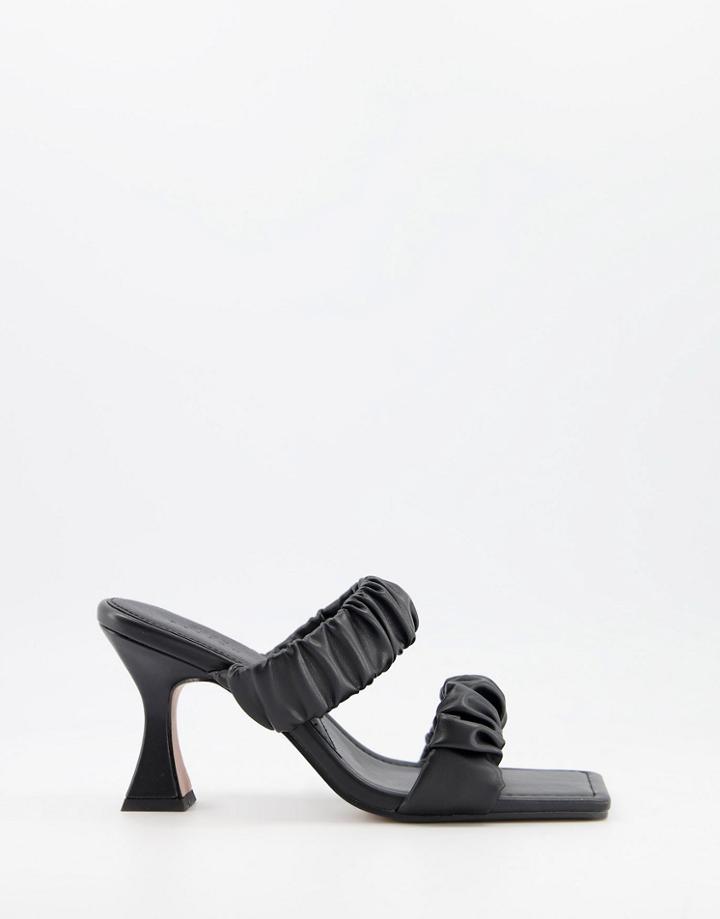 Asos Design Harling Square Toe Ruched Mid Heel Mules In Black