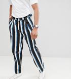 Asos Design Tall Wide Balloon Pants In All Over Stripe - Black