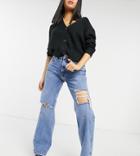 New Look Petite Ripped Baggy Jeans In Blue-blues