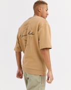 Asos Design Oversized Short Sleeve Beige Sweatshirt With New York Back Print - Beige