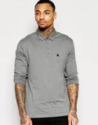 Asos Long Sleeve Jersey Polo With Woven Collar In Grey - Gray