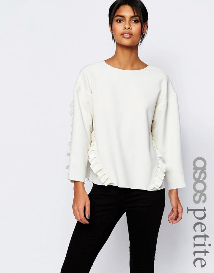 Asos Petite Oversize Top With Ruffle And Split - Ivory