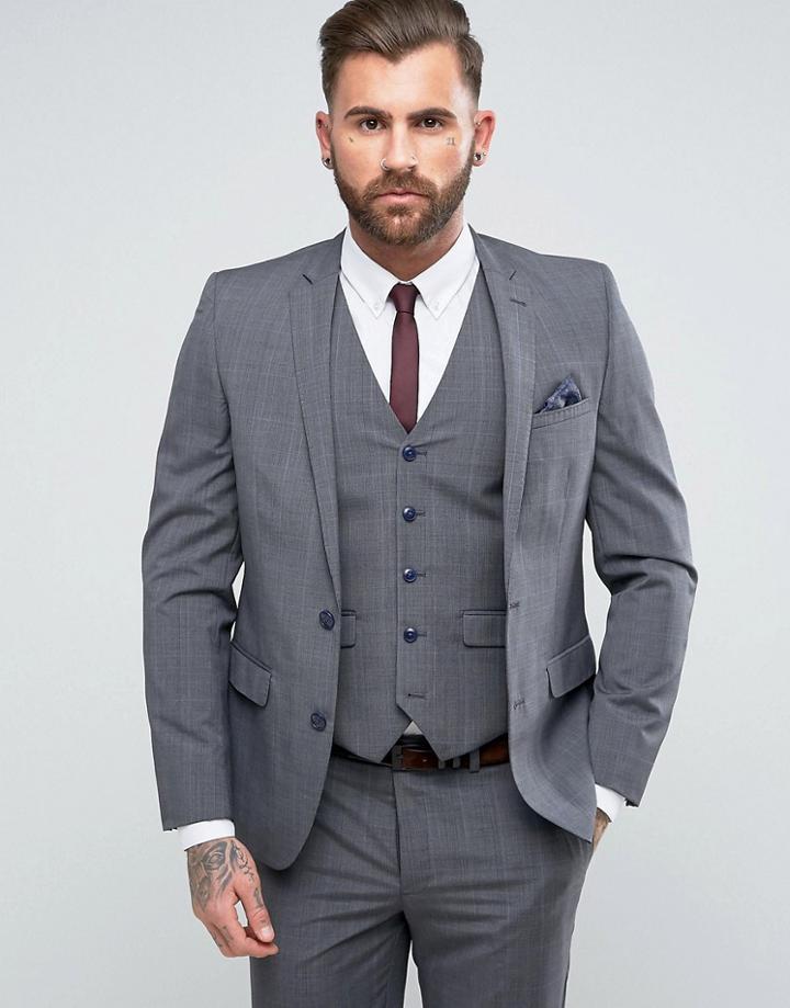 Harry Brown Slim Fit Check Suit Jacket - Gray