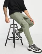 Asos Design Tapered Cargo Pants In Khaki With Toggles-green