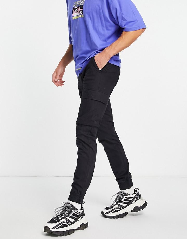 Asos Design Slim Fit Cargo Pants With Panels In Black