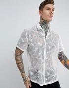 Asos Design Oversized Feather Print Burnout Shirt In White - White