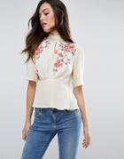 Asos Tea Blouse With Embroidery - Blue