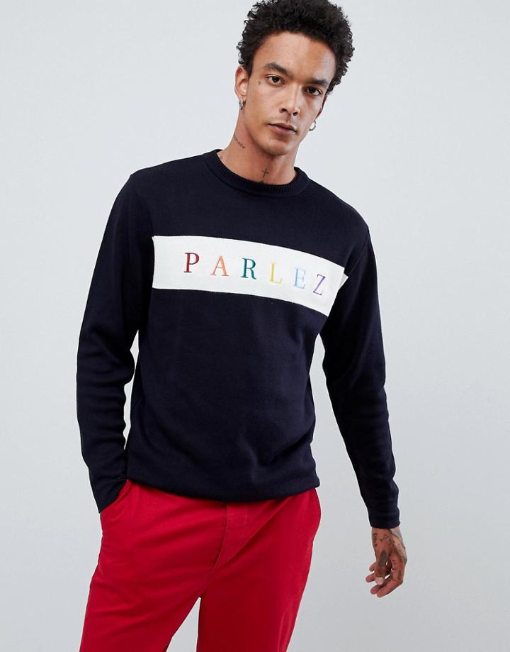 Parlez Sweater With Embroidered Chest Logo In Navy Exclusive To Asos - Black