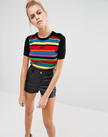 Unif Rainbow Stripe Cropped Knit Top - Multi