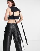 Asos Design Muscle Crop Tank Top With Strap And Buckle Detail In Black