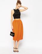 Asos Chevron Pleated Midi Skirt - Orange
