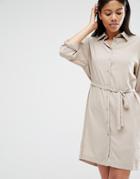 Love Long Sleeve Belted Shirt Dress - Taupe