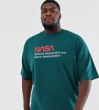 Asos Design Plus Nasa Oversized T-shirt With Chest And Back Print-green