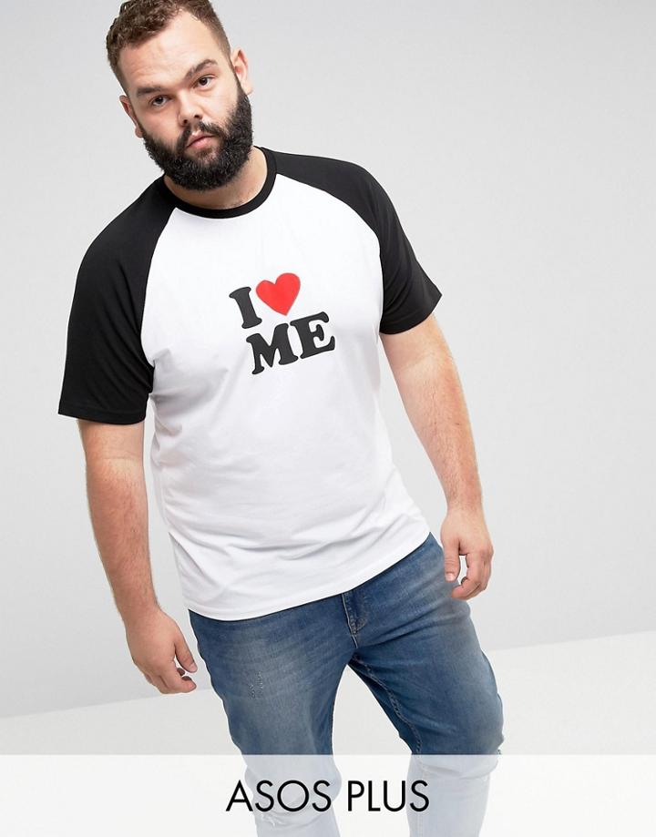 Asos Plus Muscle Raglan T-shirt With I Love Me Print - White