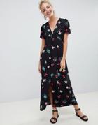 Asos Design Button Through Maxi Dress In Floral Print - Multi