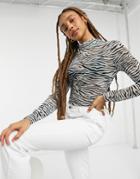 Only Mesh Top With High Neck In Zebra Print-black