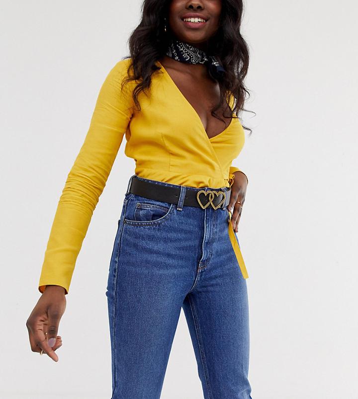 My Accessories London Exclusive Black Waist And Hip Jeans Belt With Double Heart Buckle