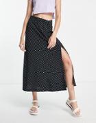 Topshop Button Side Dot Midi Skirt In Monochrome-black