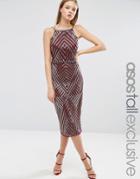Asos Tall Pencil Dress With Chevron Embellishment - Red