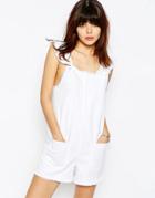 Asos Raw Edge Pinafore Romper - White