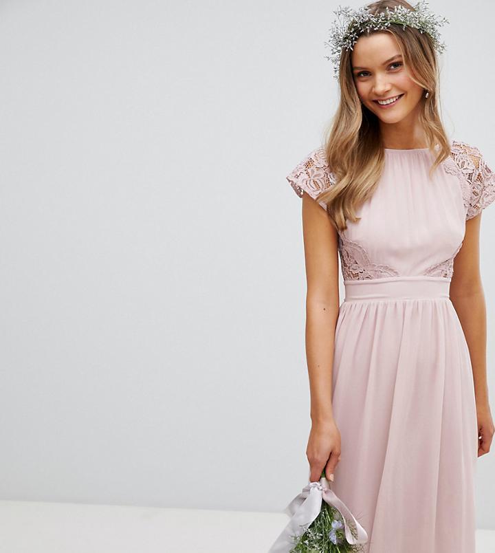Tfnc Maxi Bridesmaid Dress With Scalloped Lace And Open Back - Brown