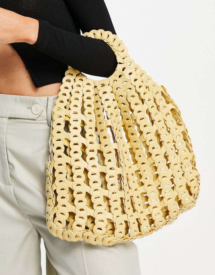 Topshop Woven Grab Handle Bag In Buttermilk-white