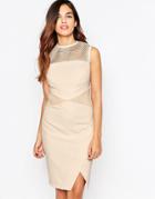 Lipsy Asymmetric Dress With Mesh Top - Beige