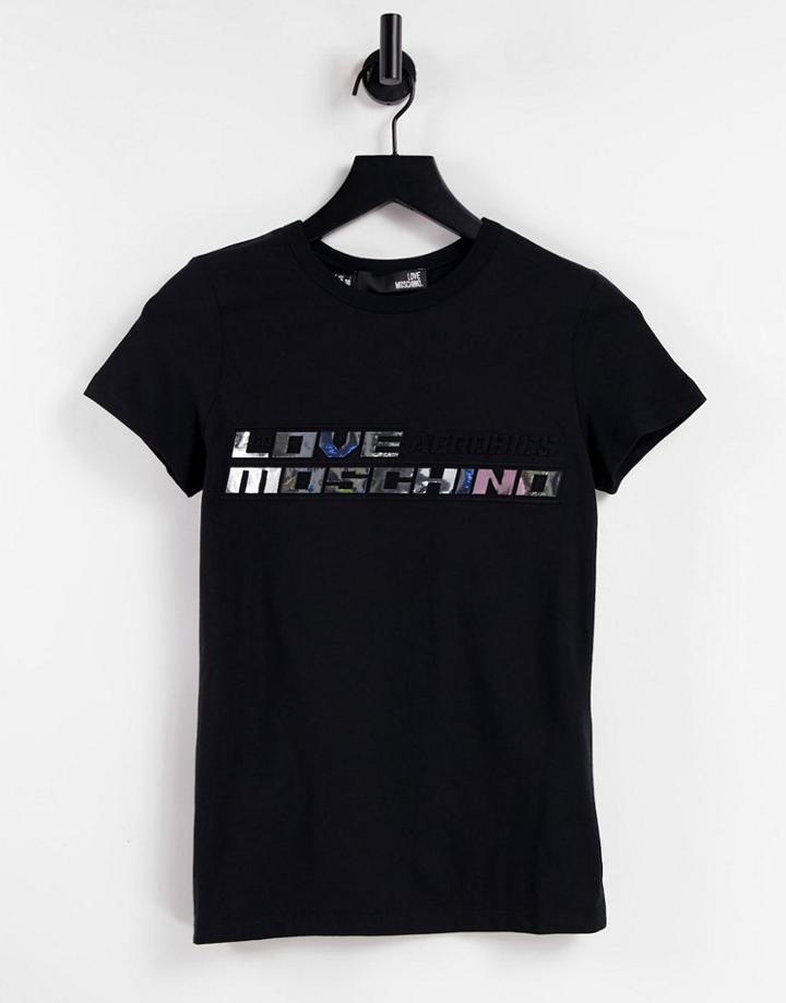 Love Moschino Metallic Logo T-shirt In Black