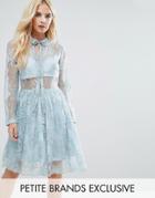 John Zack Petite Allover Lace Mini Dress With Bow Tie Detail - Green