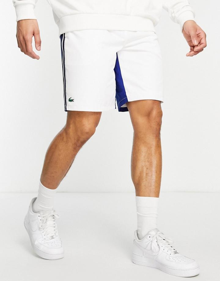 Lacoste Sport Shorts With Blue Paneling In White